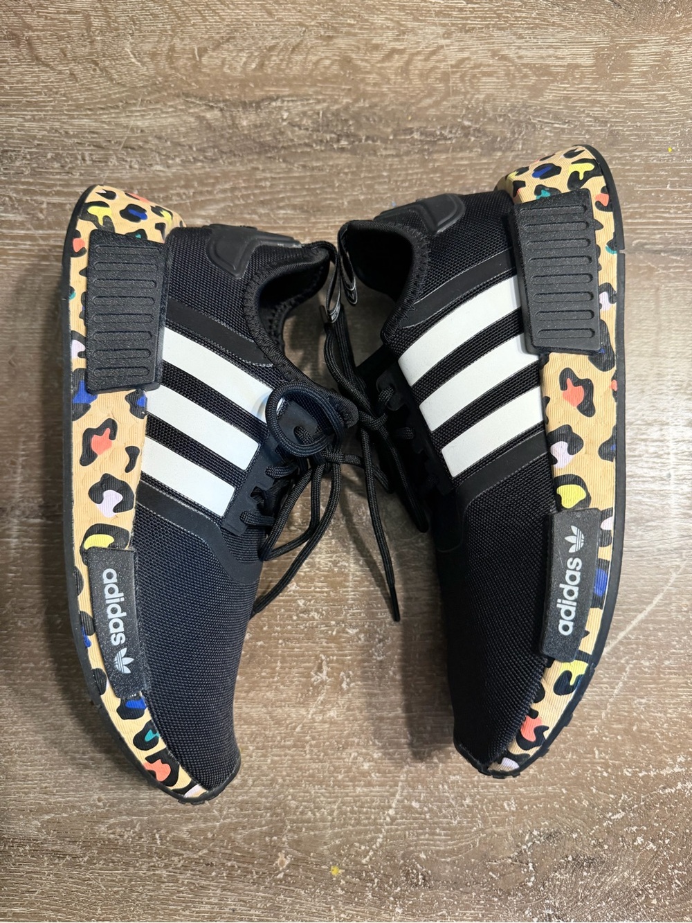 adidas Women Black NMD R1 Shoes with Multicolor Leopard Accent